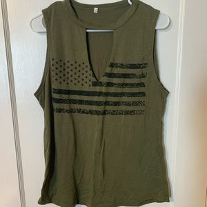 Army green cut out American flag tank